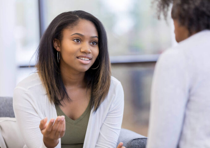 Woman talking to therapist