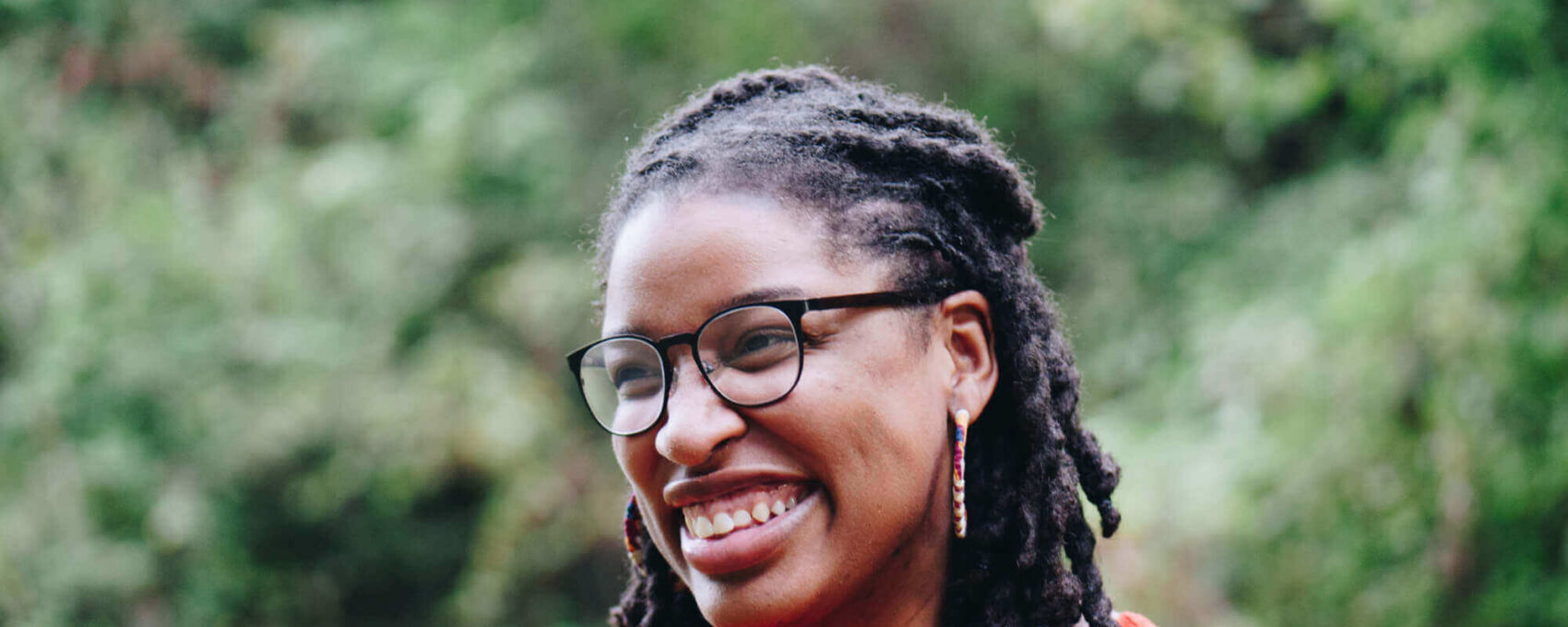 Smiling woman wearing glasses