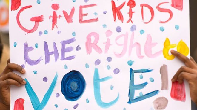 Sign saying 'give kids the right to vote'
