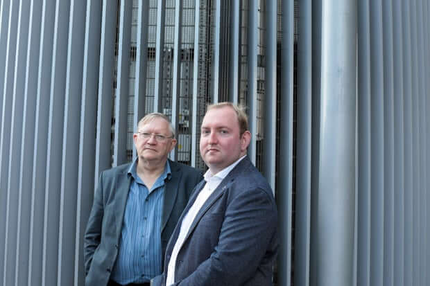 Former gambler David Bradford and his son Adam, founder of the Safer Online Gambling Group. Photograph: Martin Godwin/The Guardian