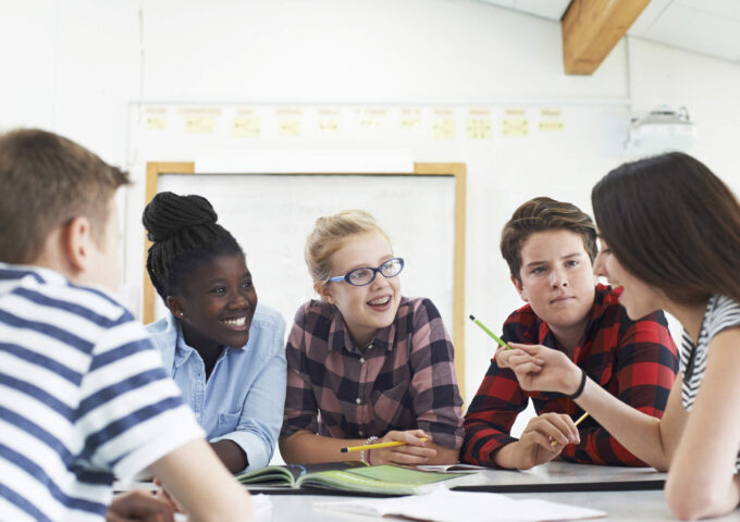 Teenage students discussing resilience