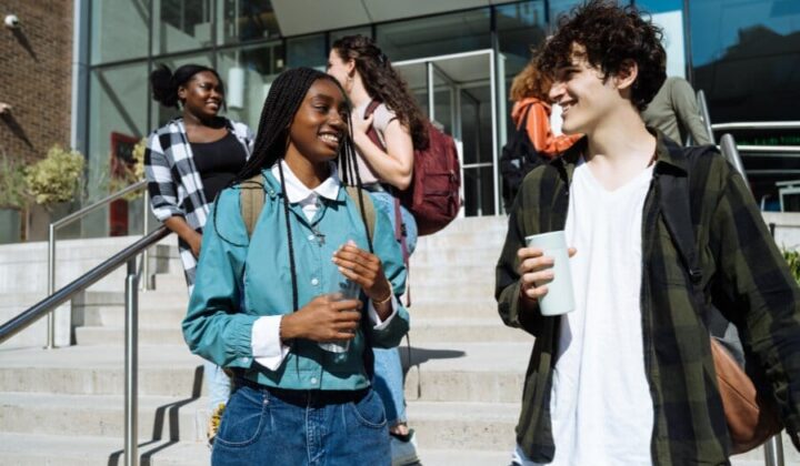 College friends walking