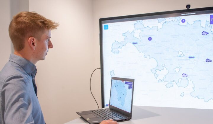 Jamie working on a digital map