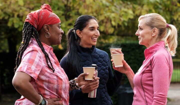 Three ladies talking in the park