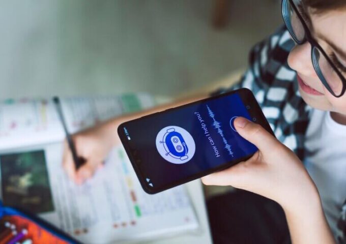 Young person using system AI Chatbot on mobile