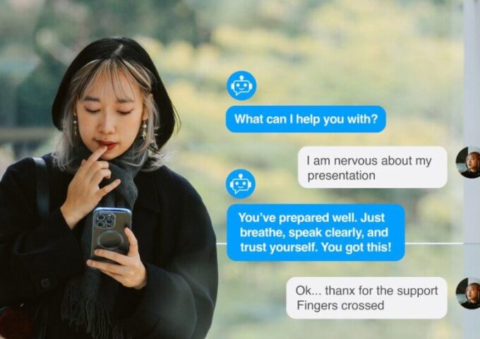 Young girl texting how she feels to AI chatbot