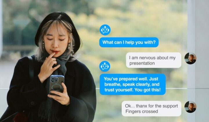 Young girl texting how she feels to AI chatbot