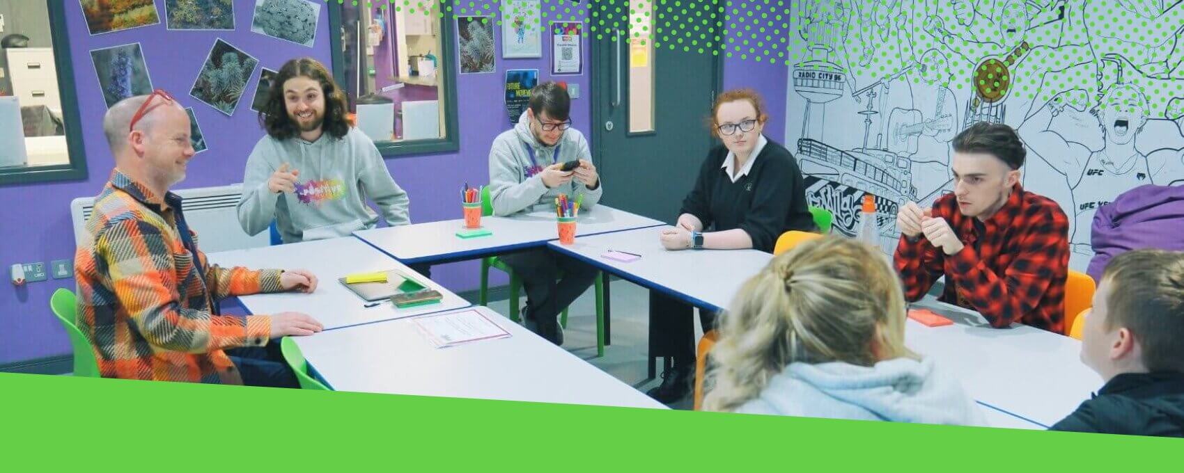 Group of school kids in a workshop