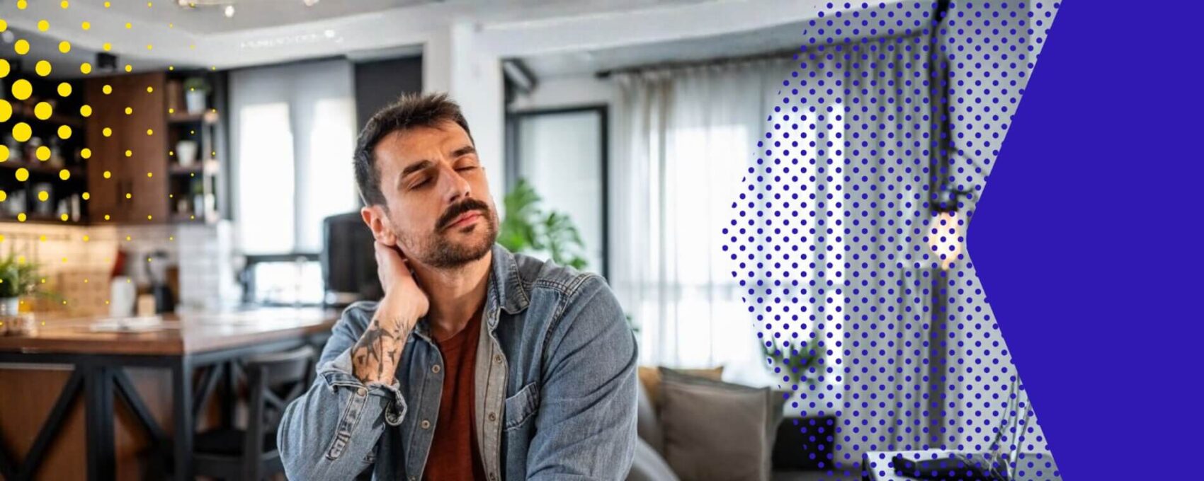 Person holding back of neck with eyes closed